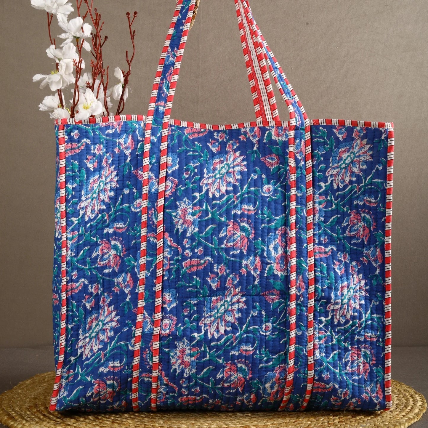 Blue Flower Cotton Tote Bag