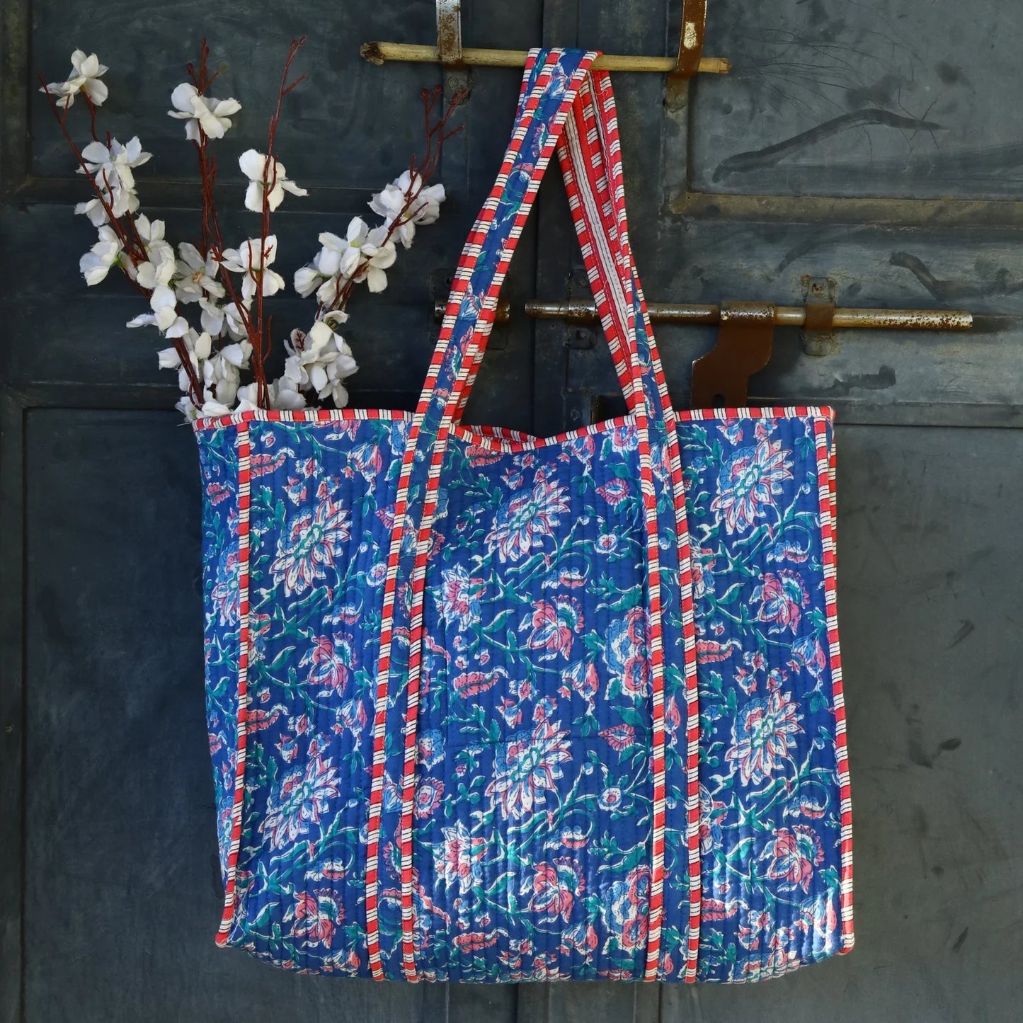 Blue Flower Cotton Tote Bag