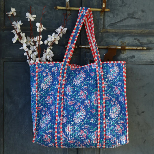 Blue Flower Cotton Tote Bag