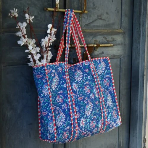 Blue Flower Cotton Tote Bag
