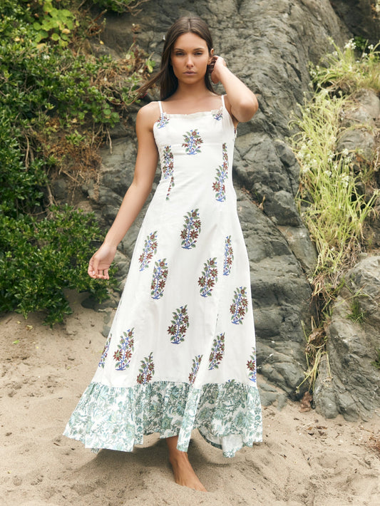 Octavia Dress - White with Bouquets