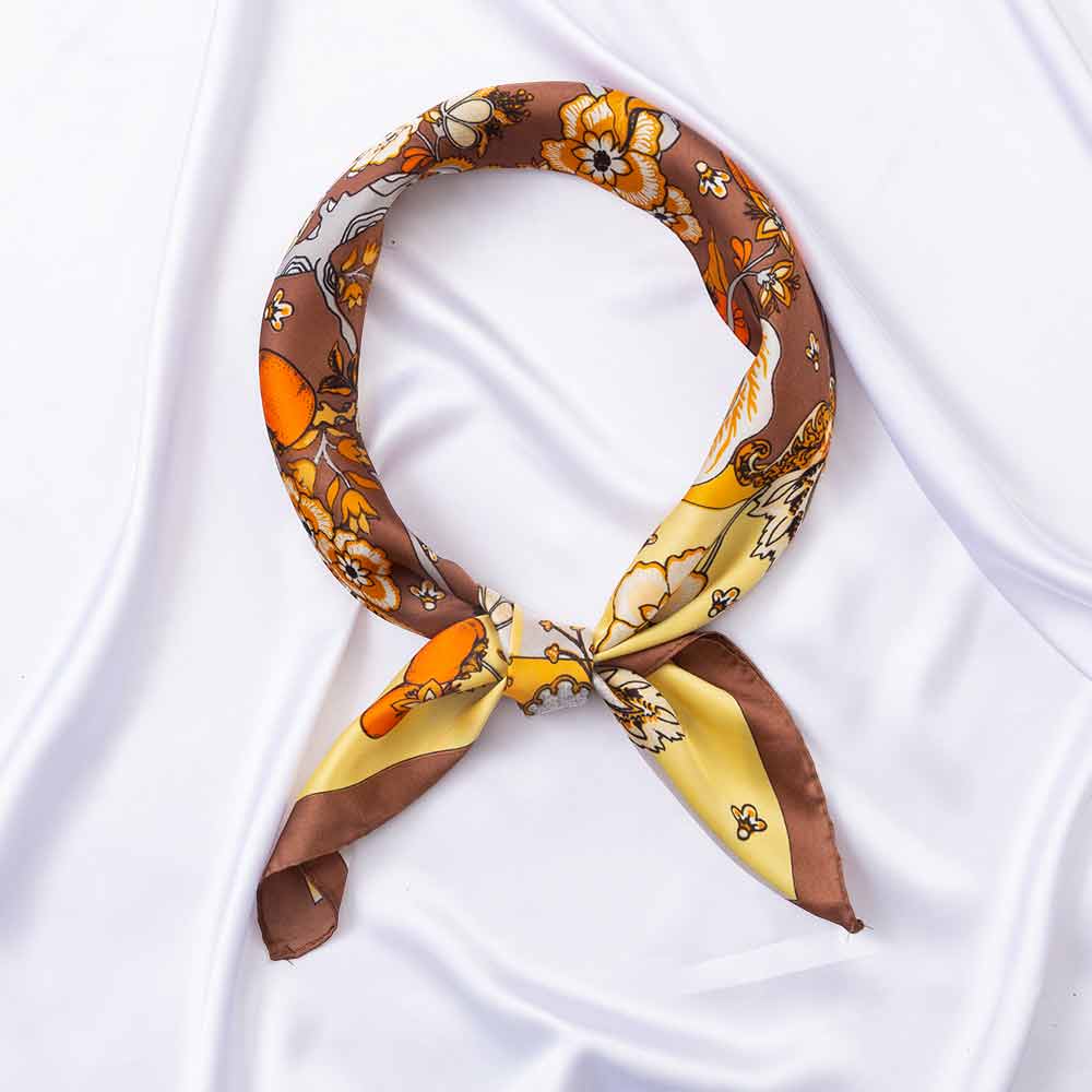 Botanical Tree and Fruit Print Square Bandana Scarf