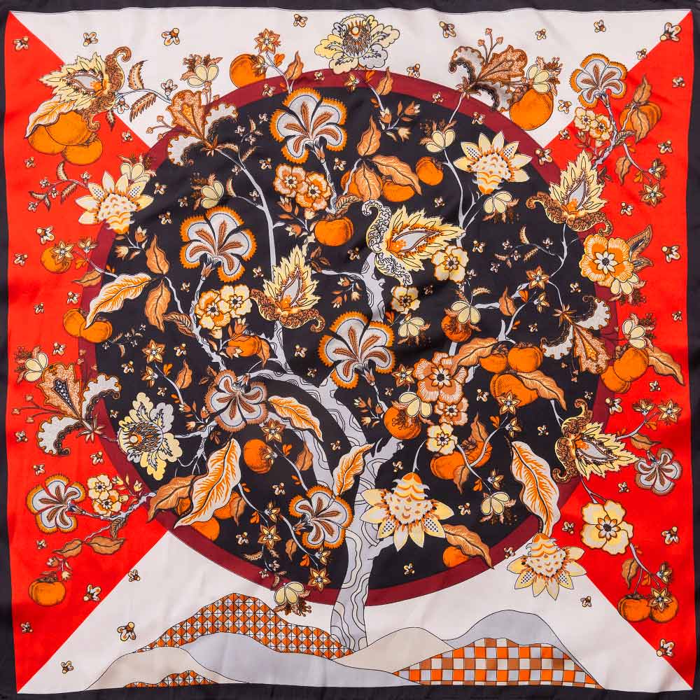 Botanical Tree and Fruit Print Square Bandana Scarf