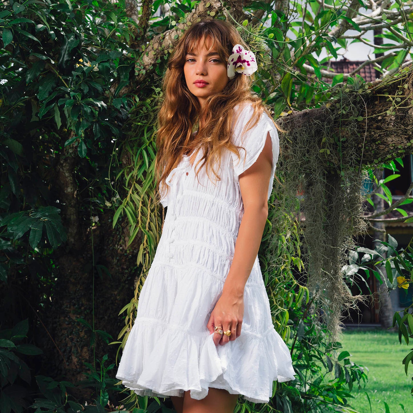 SRIKANDI Mini Ruffle Dress In White