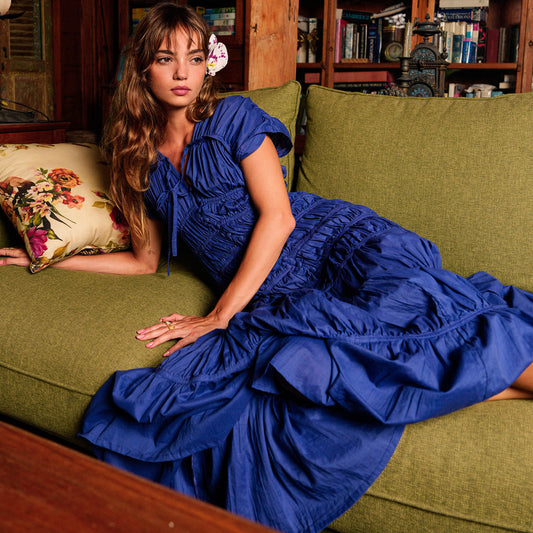 SRIKANDI Ruffle Maxi Dress In Royal Blue
