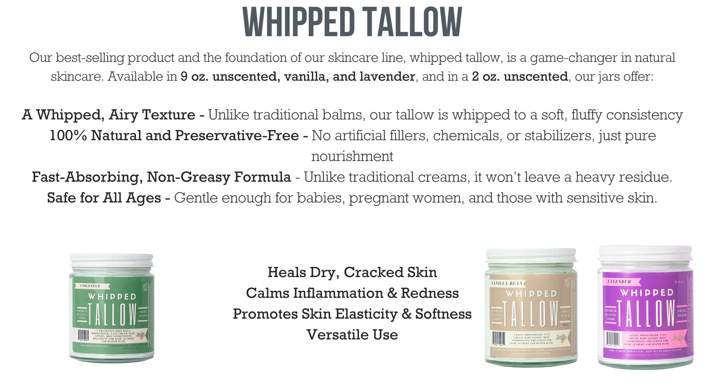 Whipped Tallow Trio - 9oz - Lavender, Vanilla, Eucalyptus Premium Quality All Natural Gift Box by The Lady May