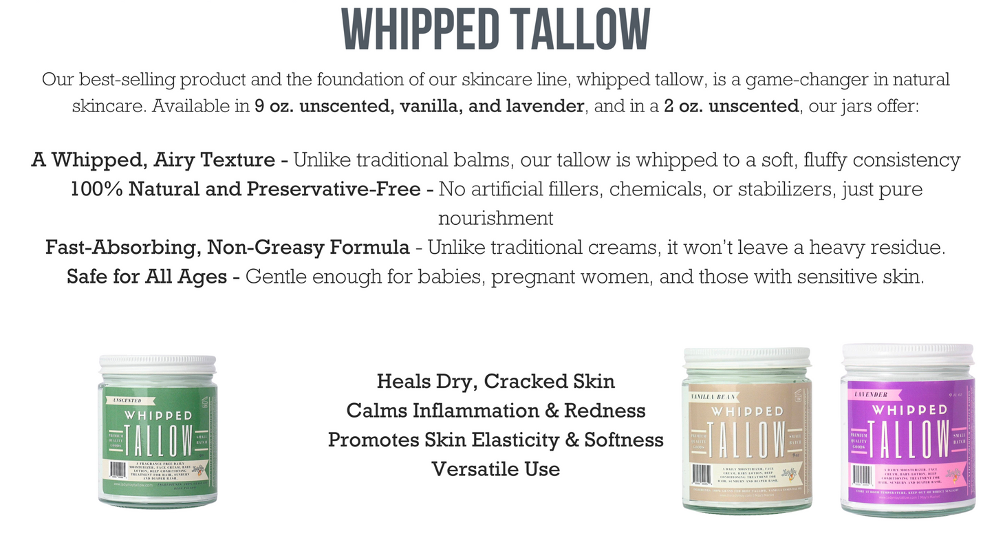 Whipped Tallow Trio - 9oz - Lavender, Vanilla, Eucalyptus Premium Quality All Natural Gift Box by The Lady May