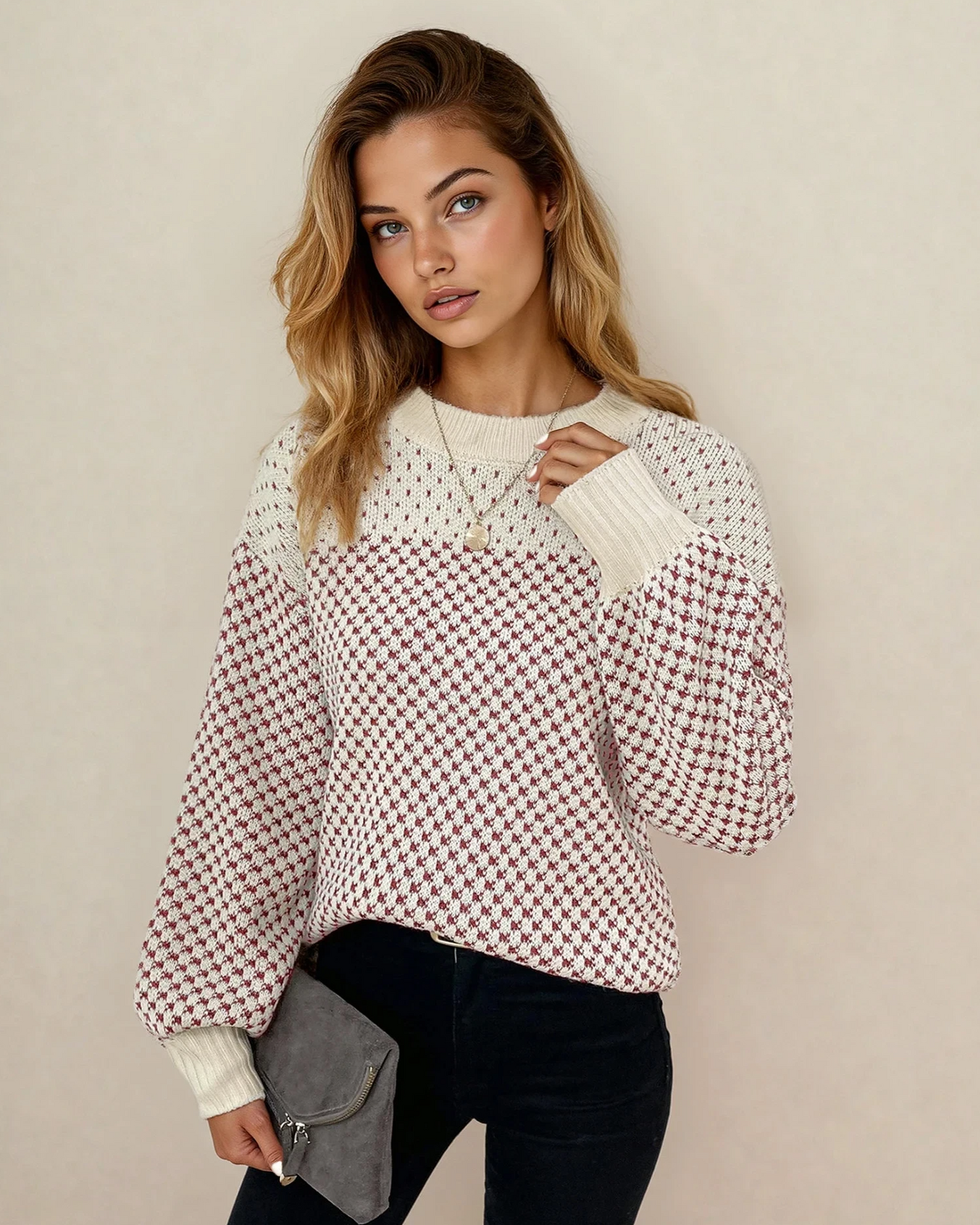 Judith Sleeve Knit Sweater - Red