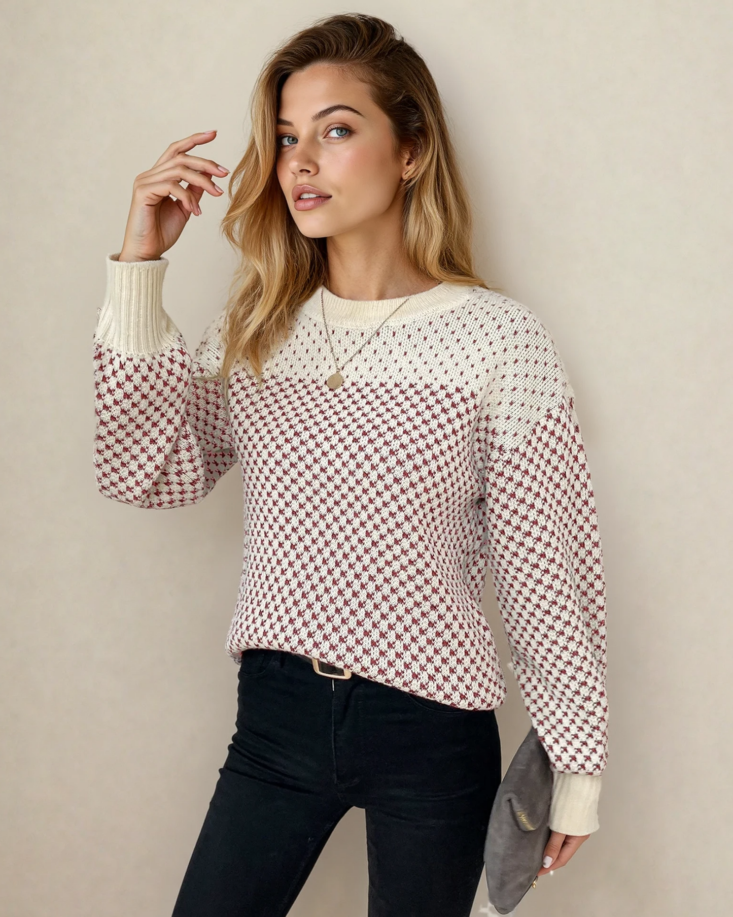 Judith Sleeve Knit Sweater - Red