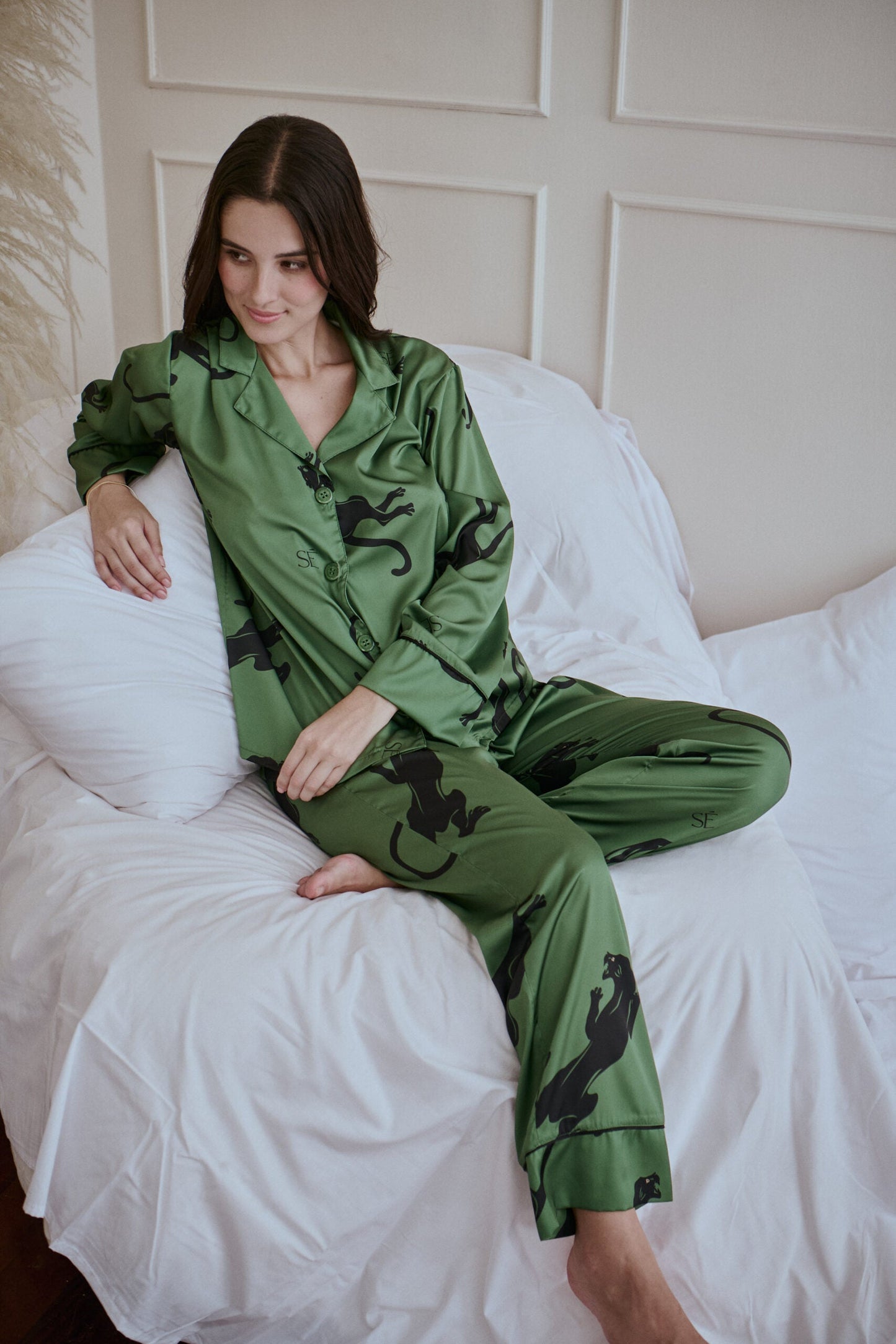 Washable Silk Pajama Set - Panther Green