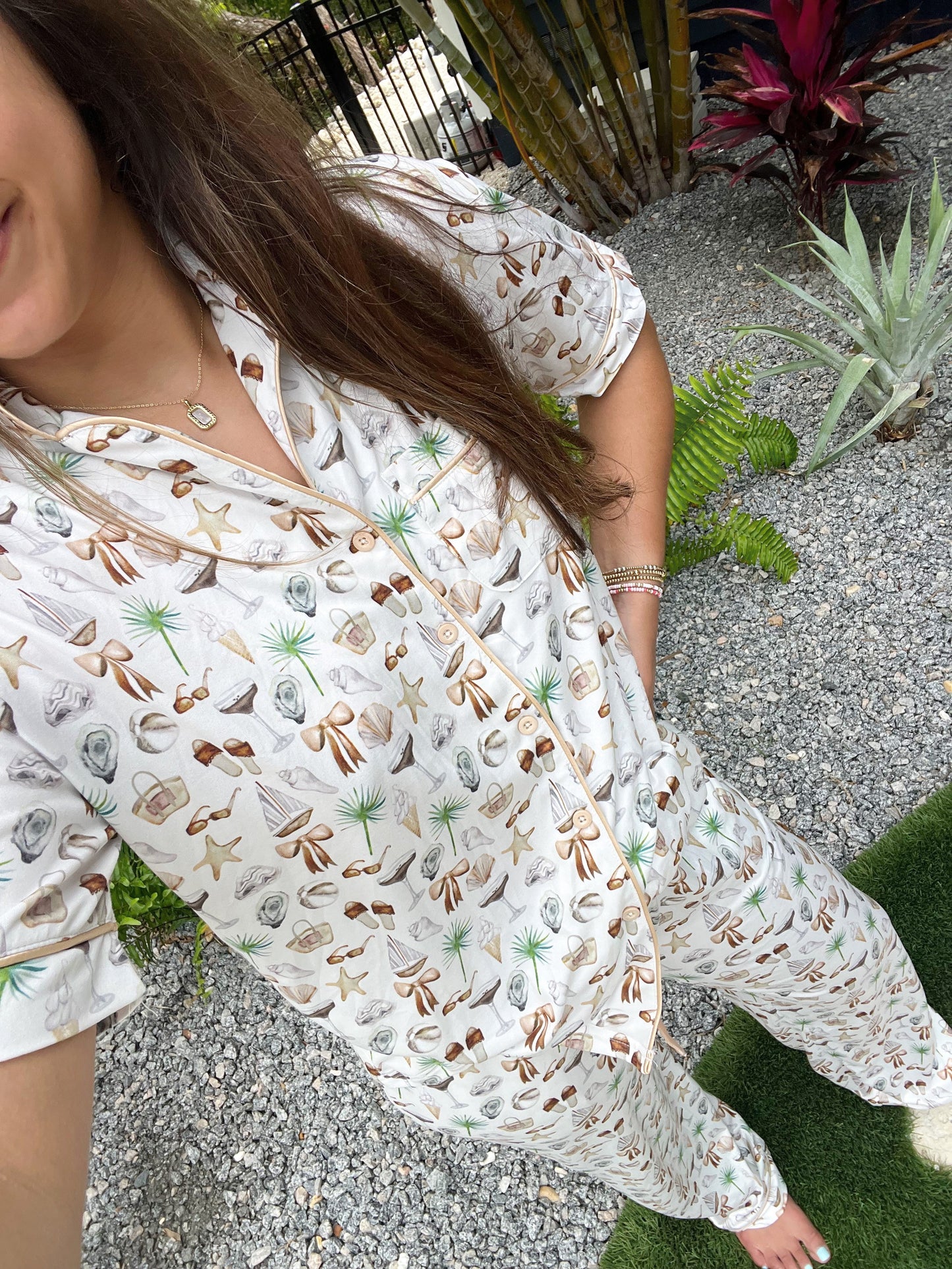 Neutral Coastal Cocktail - Short Sleeve + Pant Pajama Set