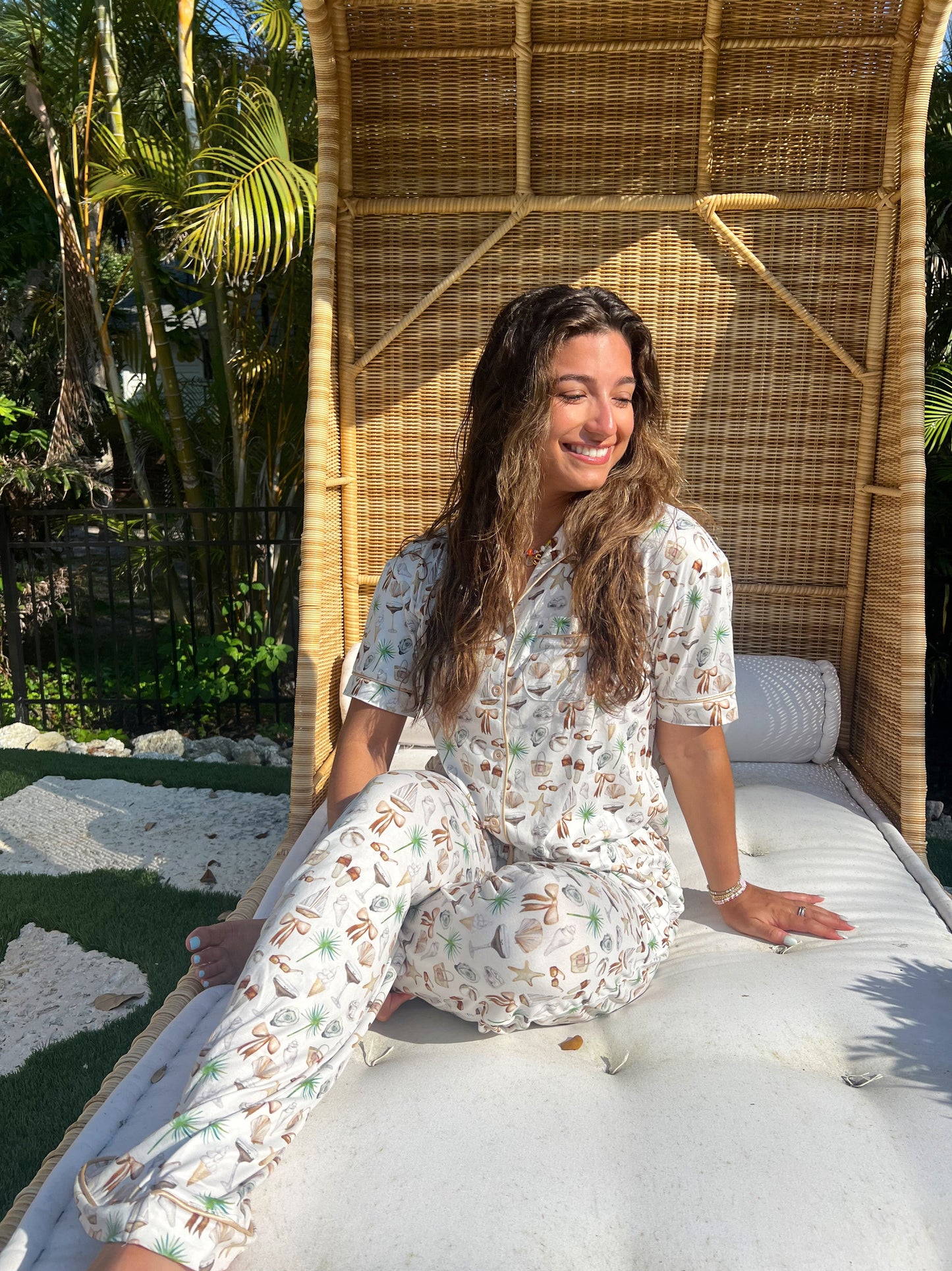 Neutral Coastal Cocktail - Short Sleeve + Pant Pajama Set