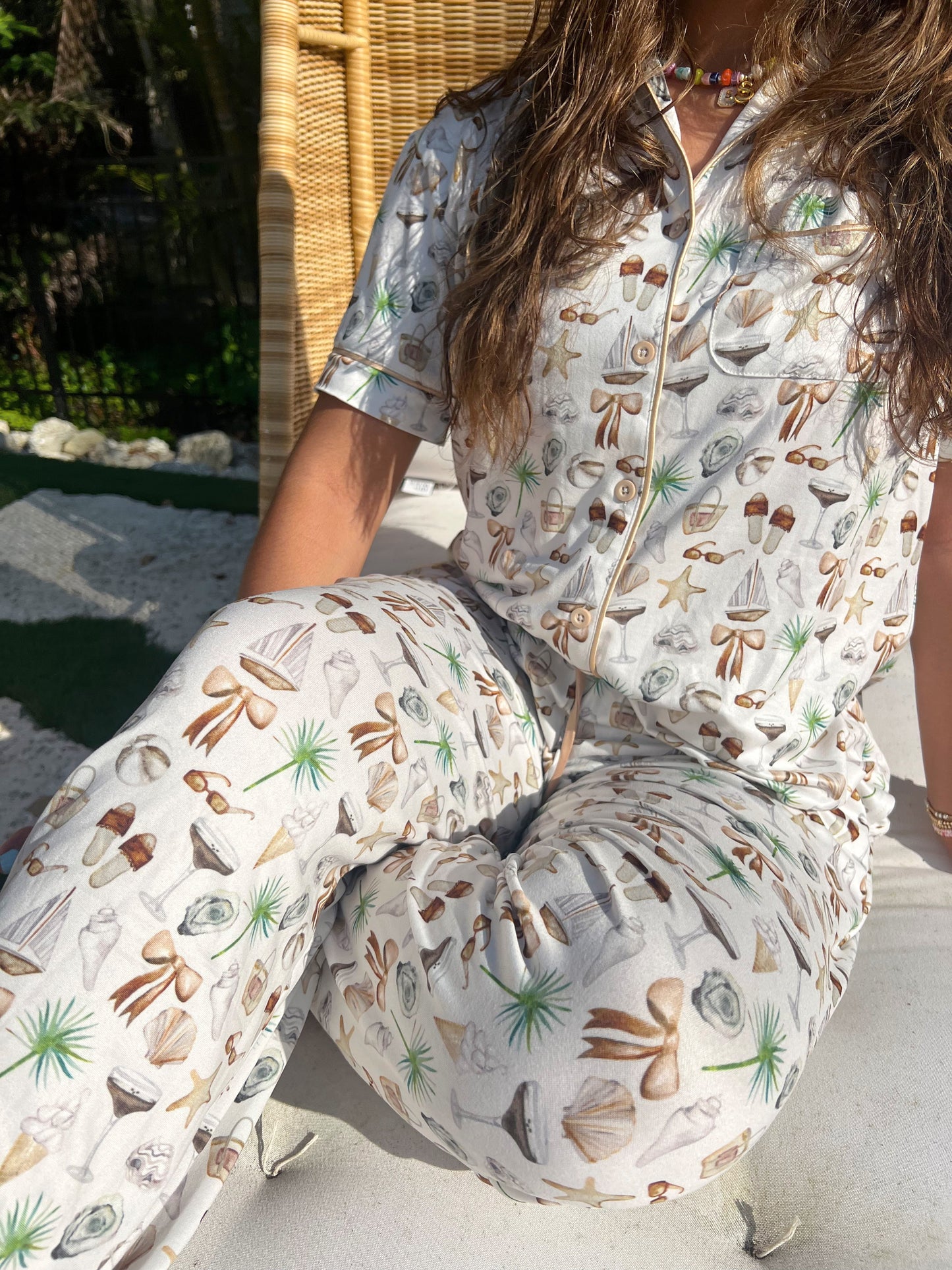 Neutral Coastal Cocktail - Short Sleeve + Pant Pajama Set