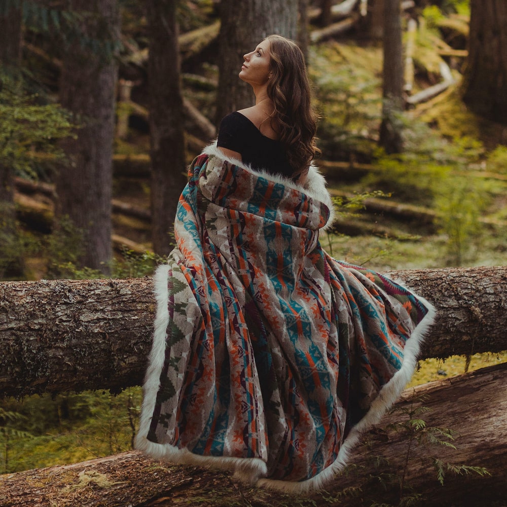 Turquoise Rain Dance Faux Fur Blanket