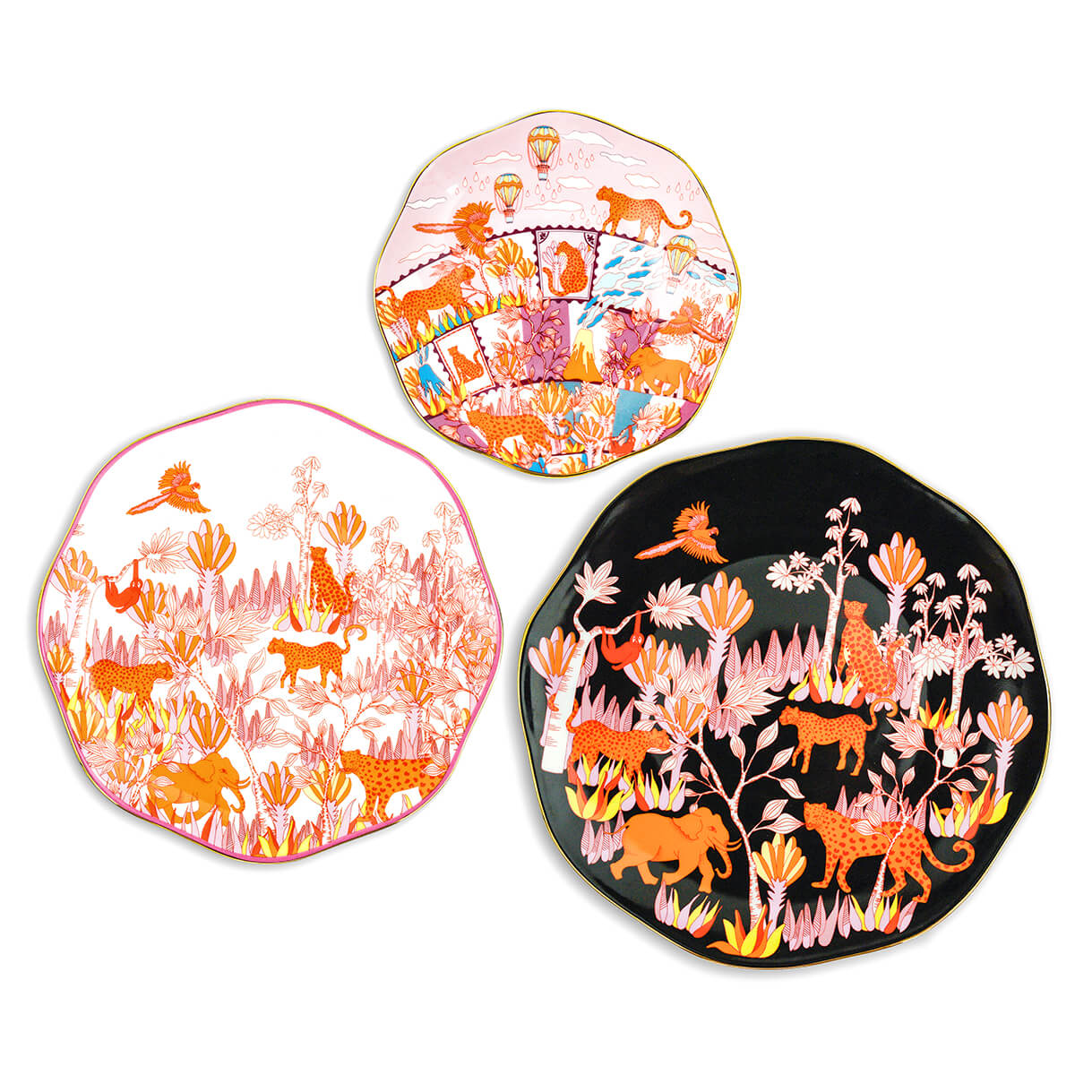 Travel Around World Bone China Plates, Set Of Three