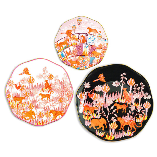 Travel Around World Bone China Plates, Set Of Three