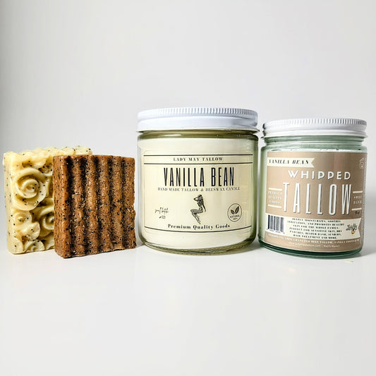 All-Natural Vanilla  Whipped Tallow, Candle and Soap Premium Quality All Natural Gift Box by The Lady May