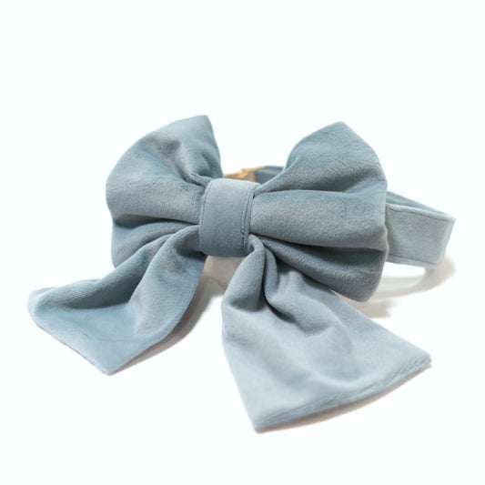 Velvet Misty River Classic Dog Collar + Sailor Bow