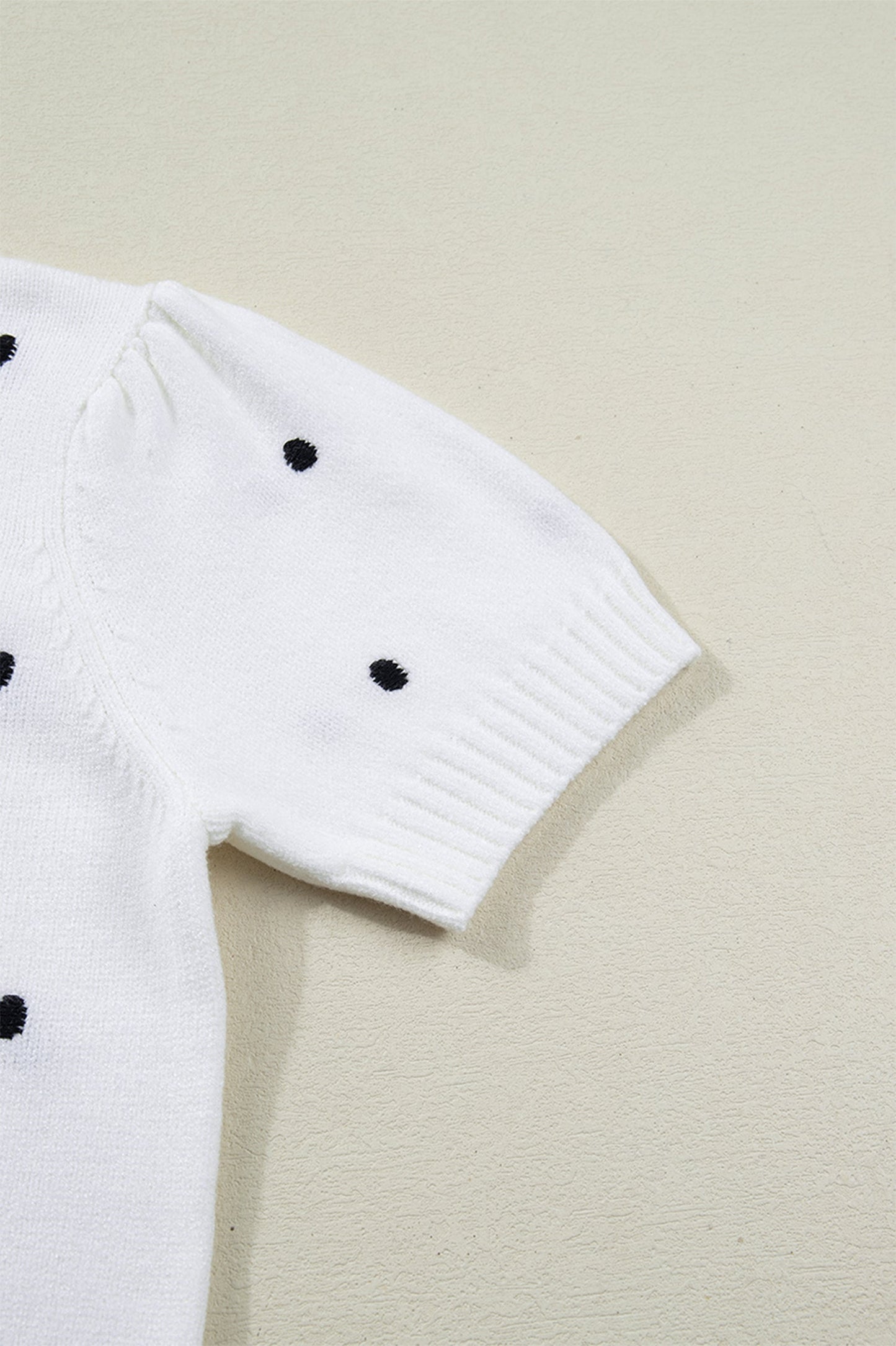 River Polka Dot Bubble Short Sleeve Sweater - White