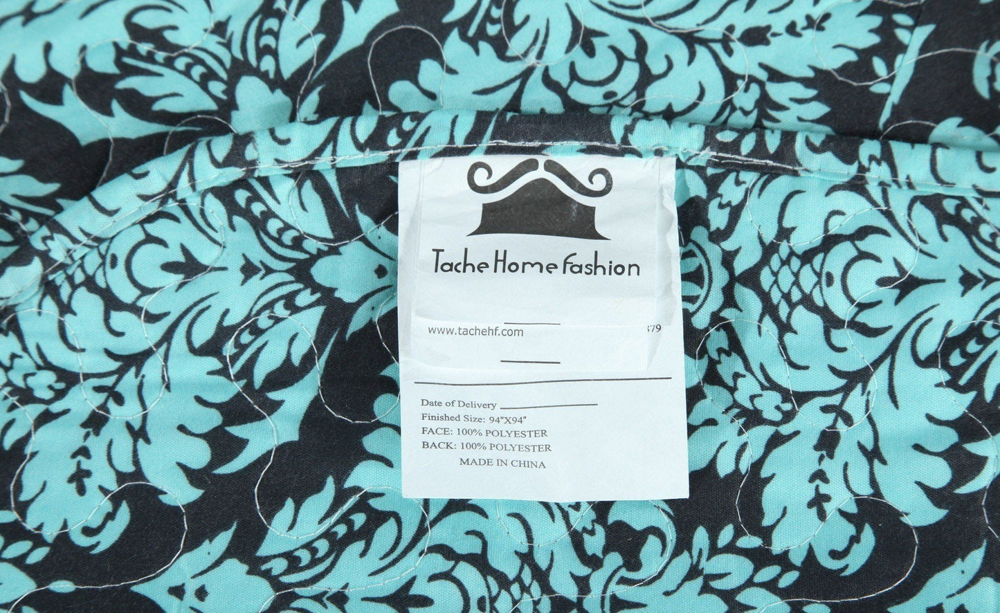 Tache Damask Ornate Baroque Teal Turquoise Blue Green Scalloped Quilt Set (SD-3300)