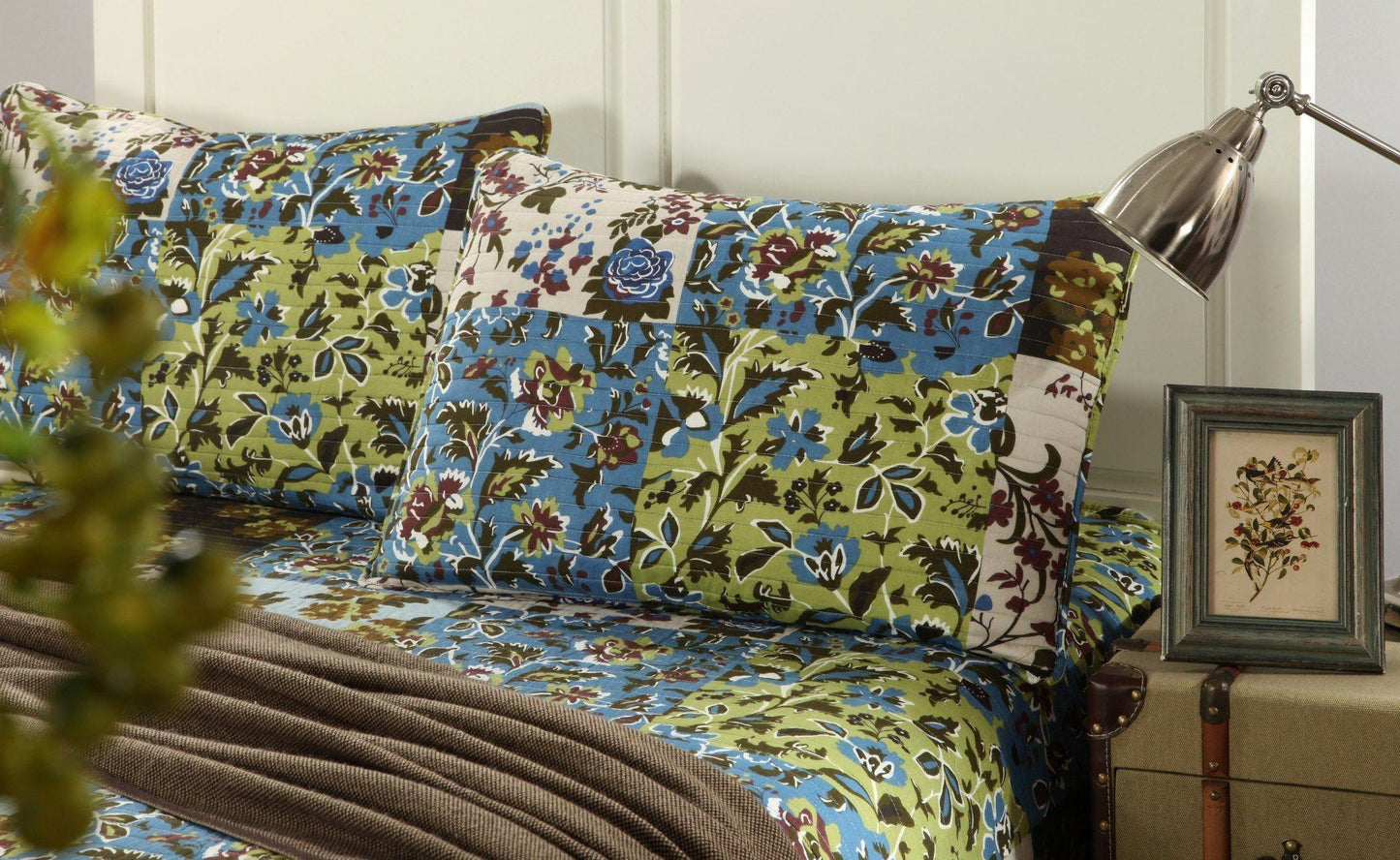 Tache Mystical Forest Green Blue Leaves Cotton Quilt Set (KST1504)