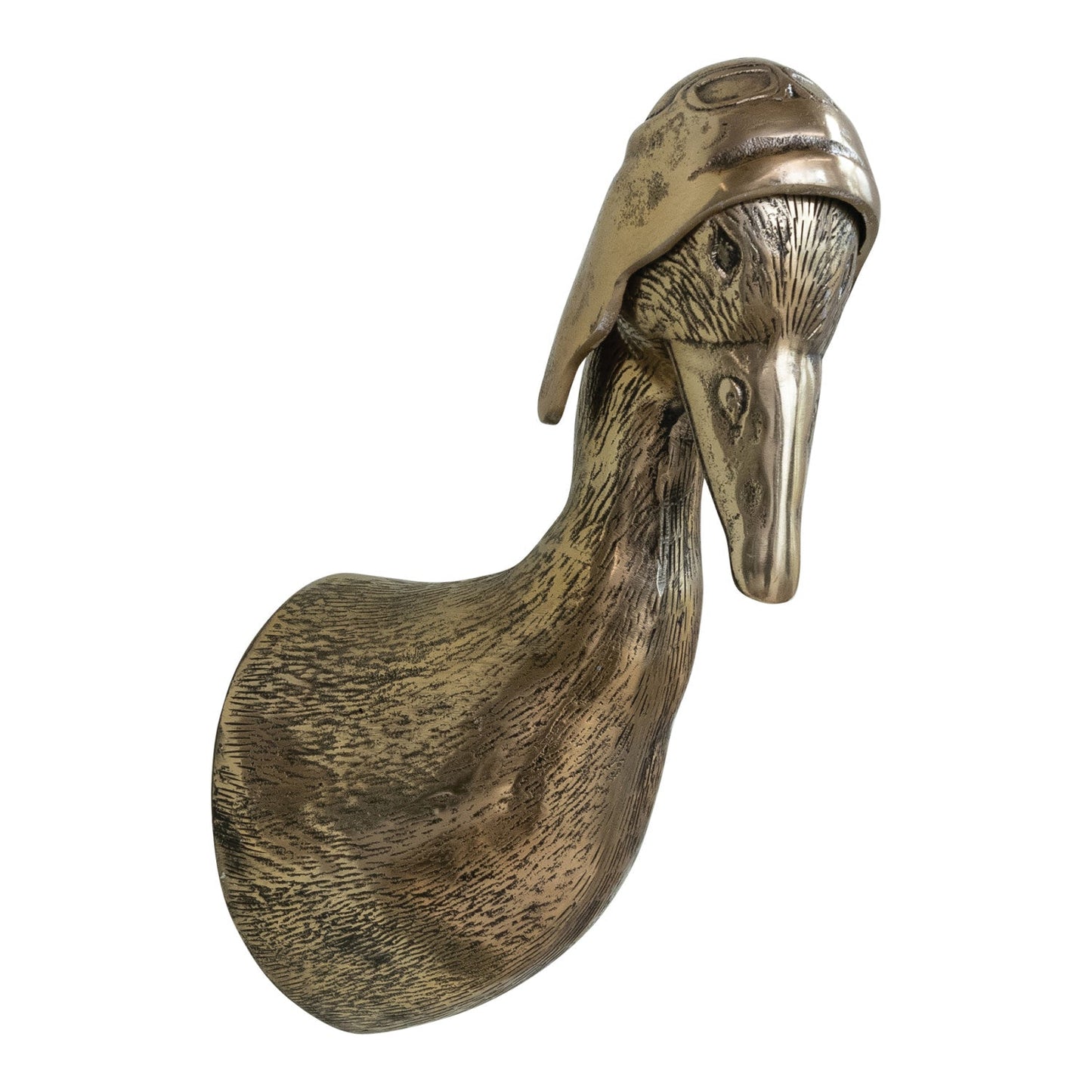 Brass Finish Cast Aluminum Vintage Aviator Duck Head with Flight Hat Wall Mount