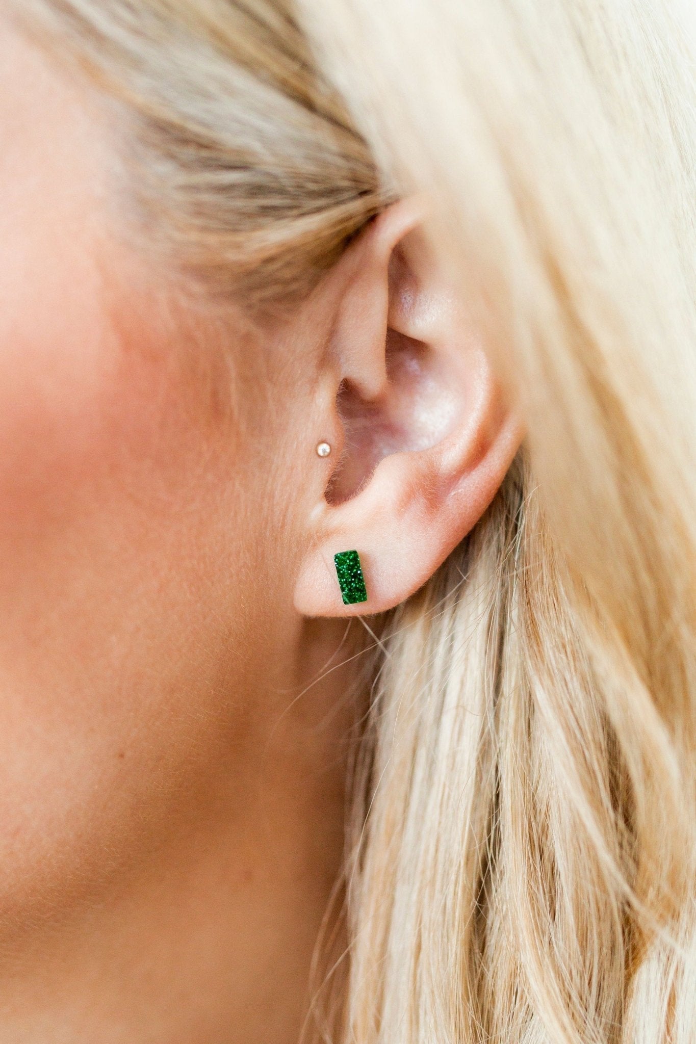 Caroline Stud - Green Glitter