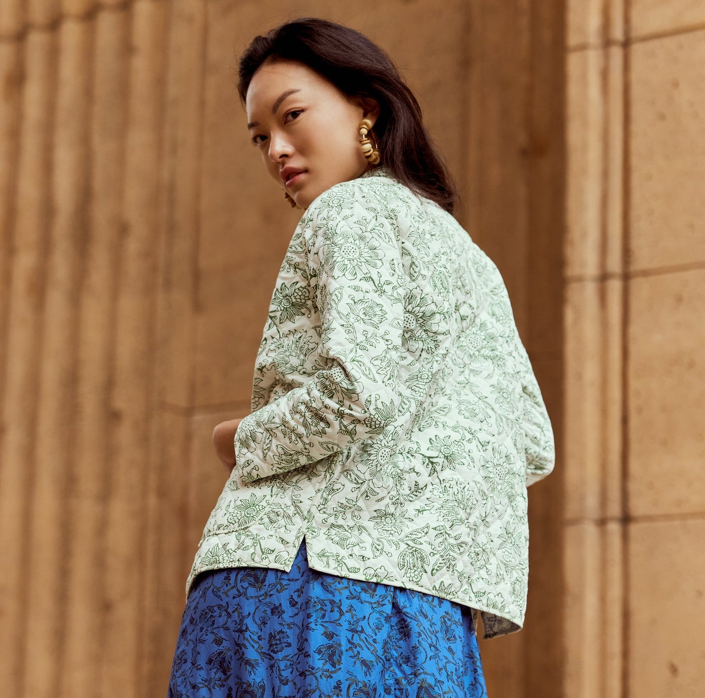 Nancy Reversible Quilted Jacket - Cream/Sage & Cream/Cobalt