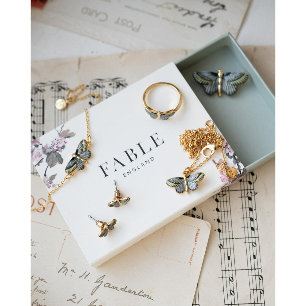 Deco Butterfly Brooch Blue by Fable England