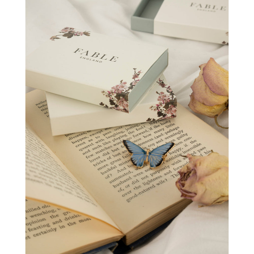 Enamel Blue Butterfly Brooch by Fable England
