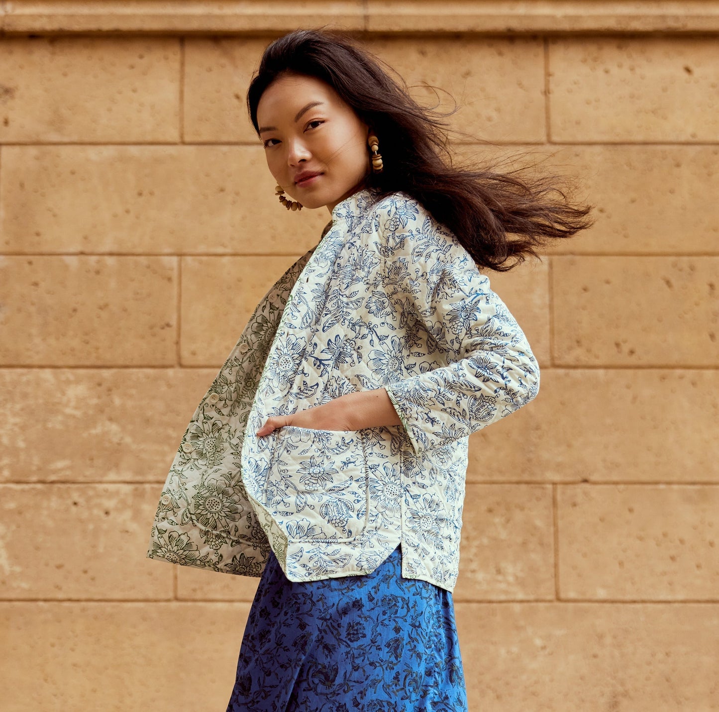 Nancy Reversible Quilted Jacket - Cream/Sage & Cream/Cobalt