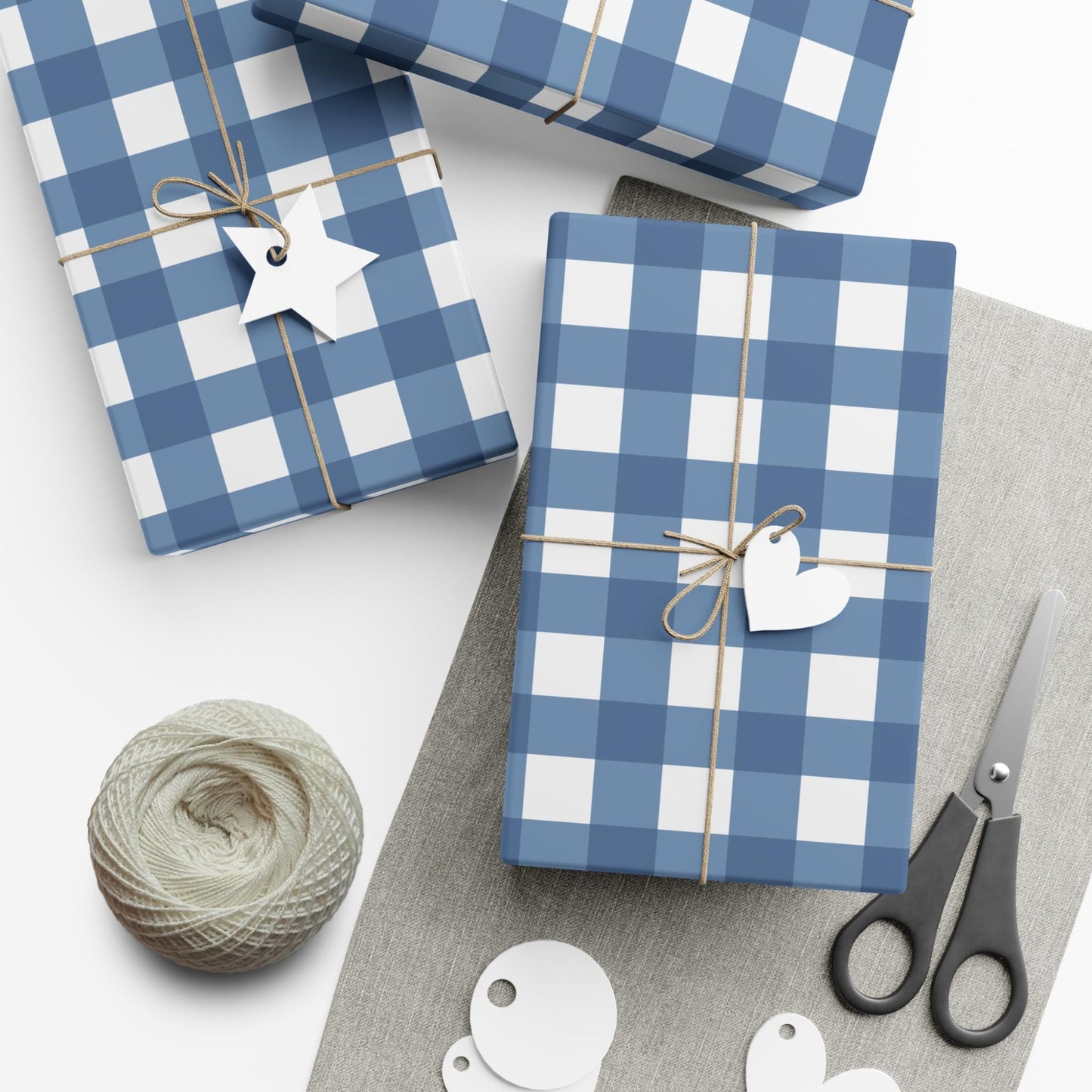 French Blue Gingham Wrapping Paper