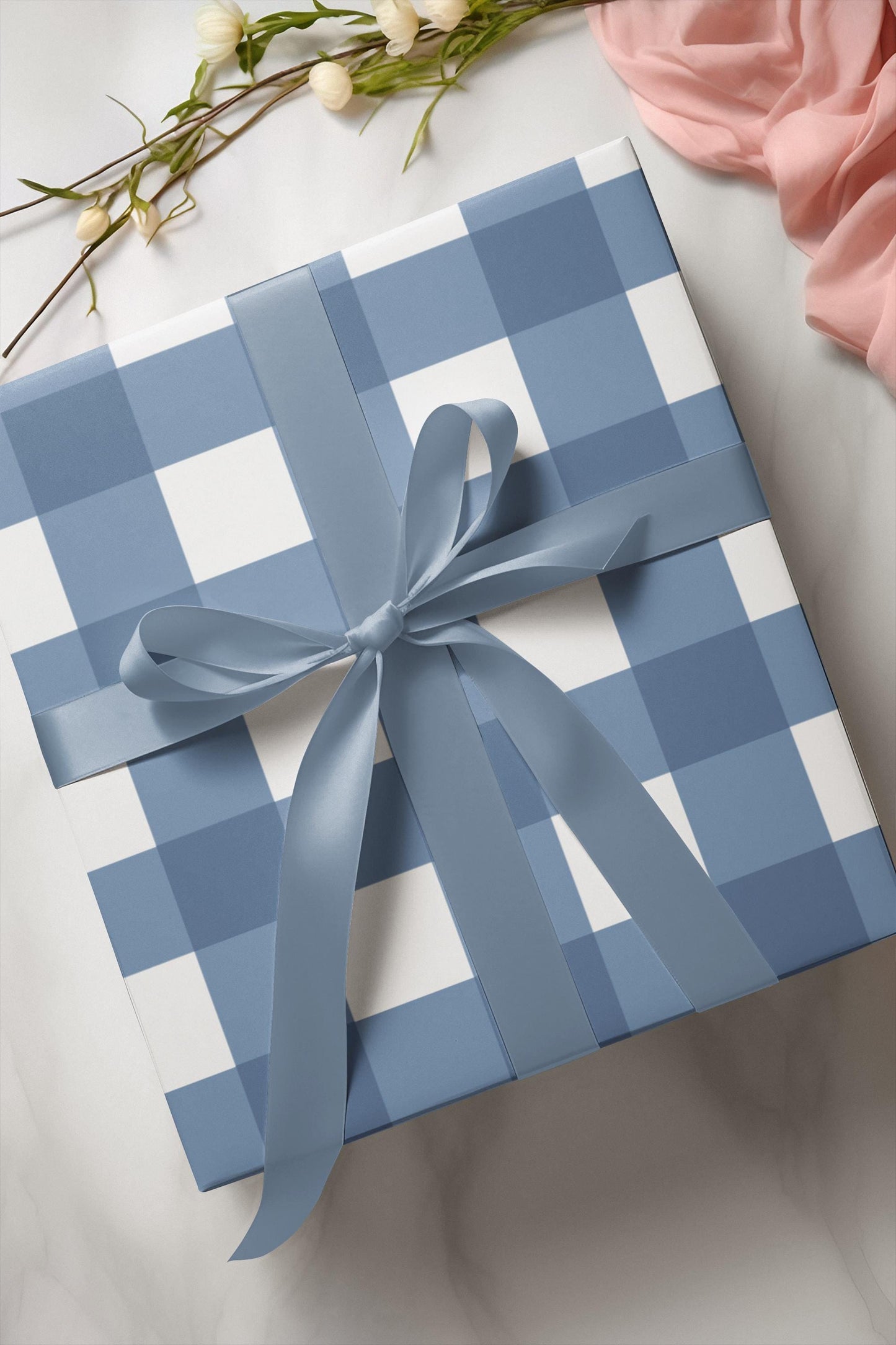 French Blue Gingham Wrapping Paper