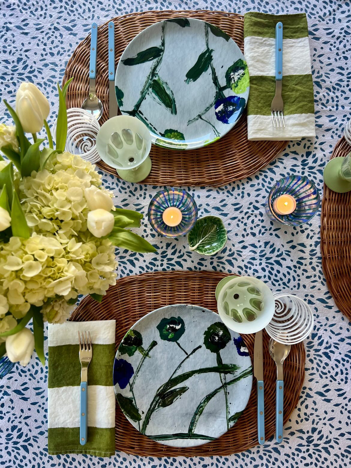 Set of Blue and Teal Posey China Plates (Set of 4 or 8)