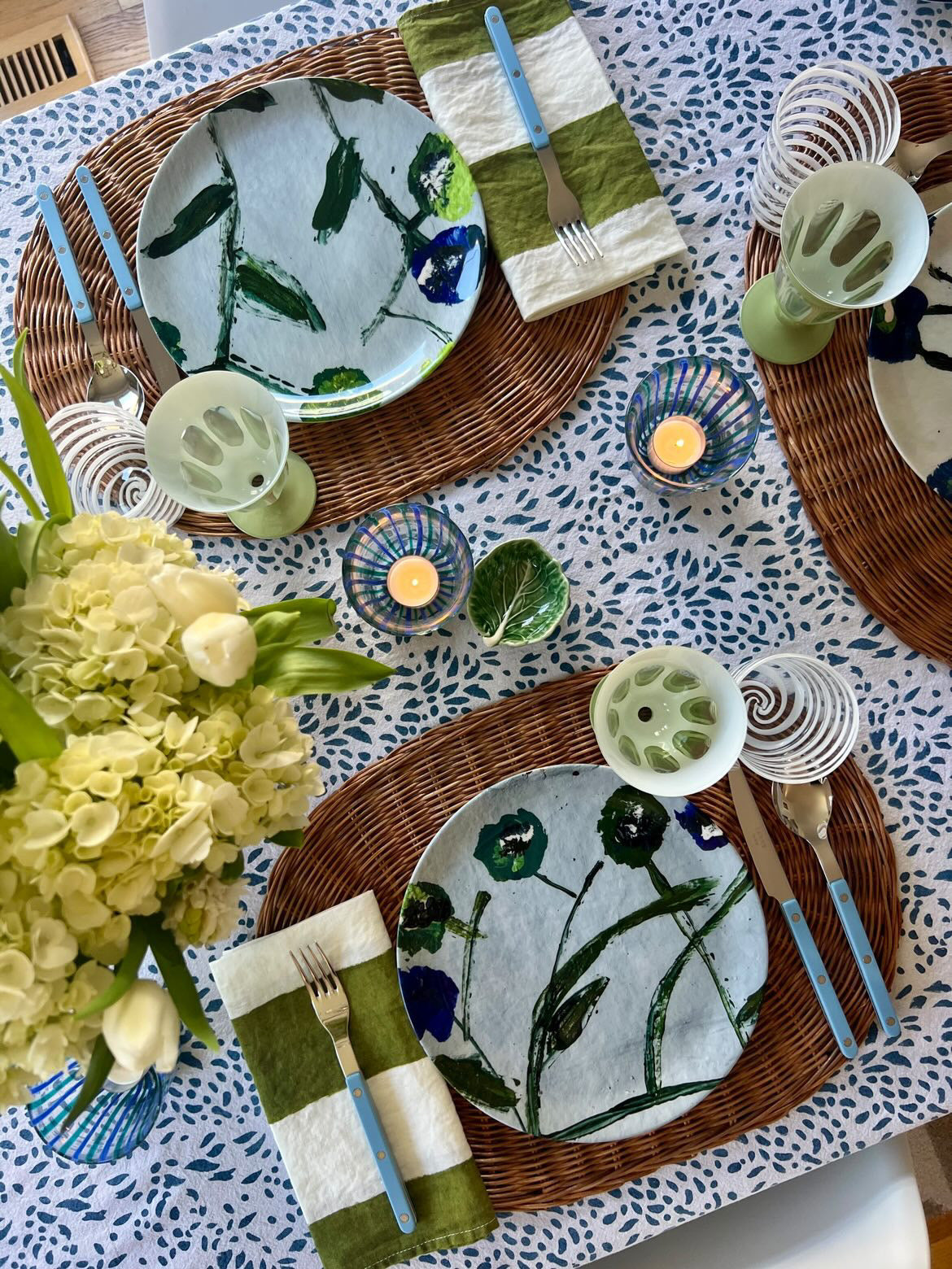 Set of Blue and Teal Posey China Plates (Set of 4 or 8)