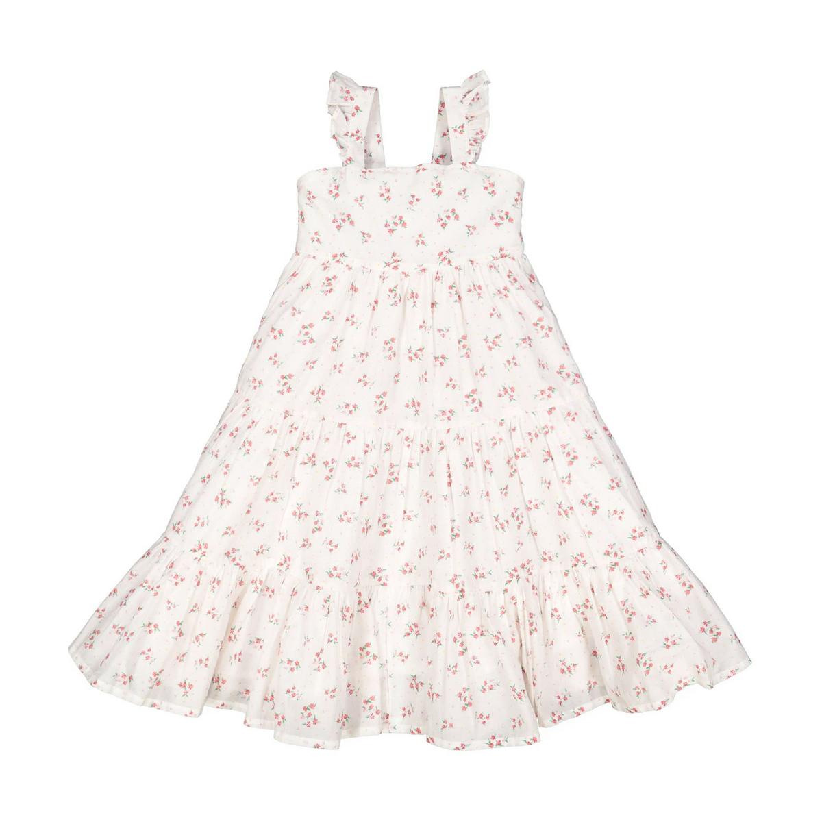 Twirly Tiered Dress - White Ditsy Spring Floral