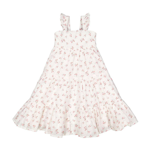 Twirly Tiered Dress - White Ditsy Spring Floral