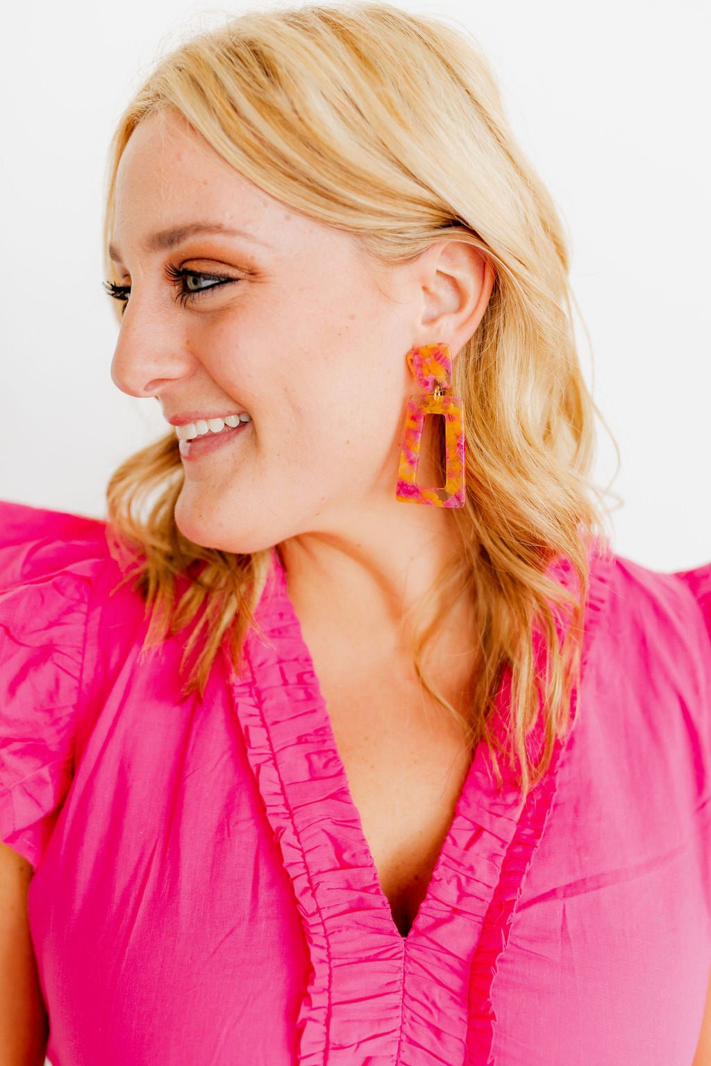 Kennedy Statement Earrings - Pink Tangerine