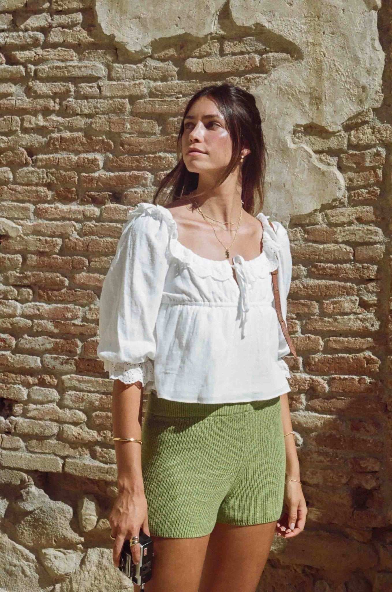 Maggie Crop - White Lace Cotton Blouse