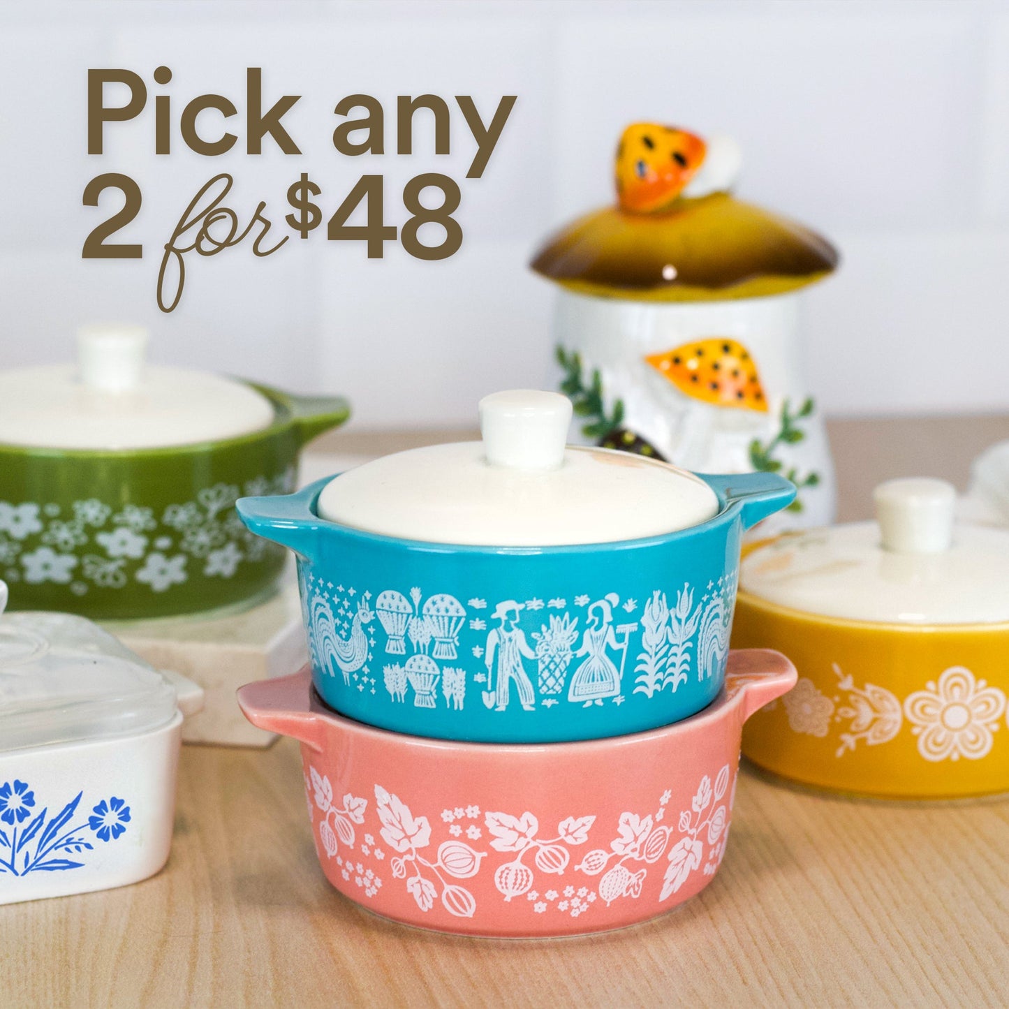 Pyrex-Inspired Pink Daisy Casserole Ceramic Trinket Box