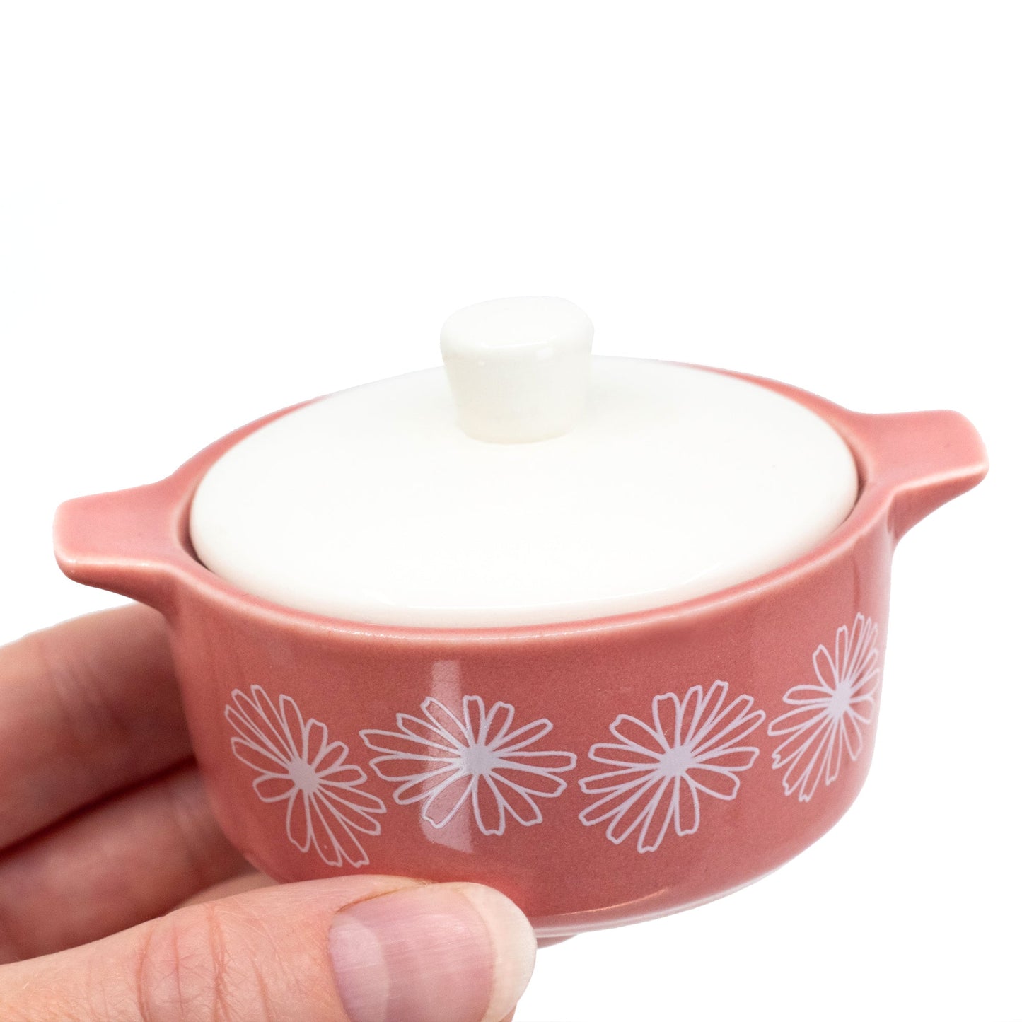 Pyrex-Inspired Pink Daisy Casserole Ceramic Trinket Box