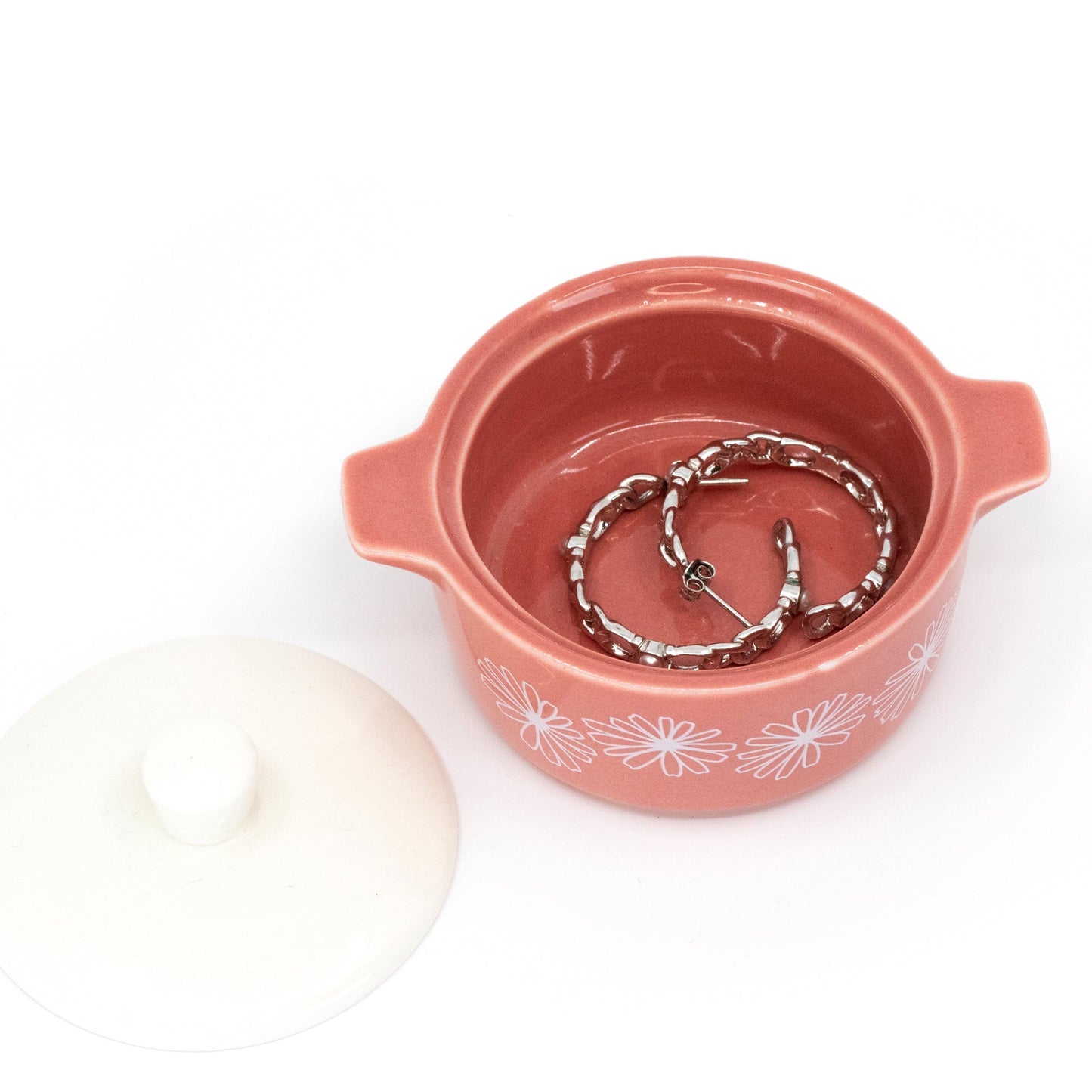Pyrex-Inspired Pink Daisy Casserole Ceramic Trinket Box