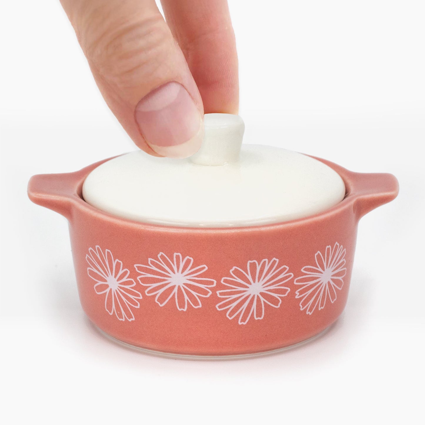 Pyrex-Inspired Pink Daisy Casserole Ceramic Trinket Box