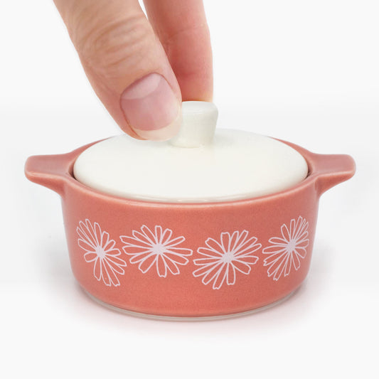 Pyrex-Inspired Pink Daisy Casserole Ceramic Trinket Box