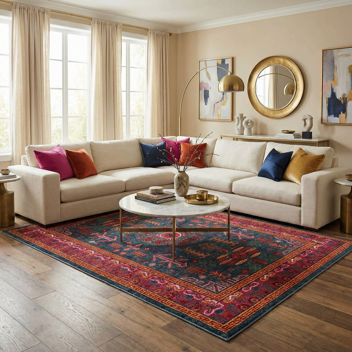 Cleveland Colorful Traditional Area Rug - Teal, Aqua, Navy