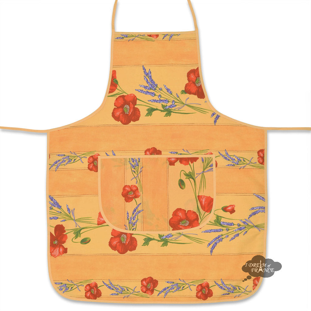 French kitchen apron - 100% Cotton - Poppies yellow | Tissus Toselli
