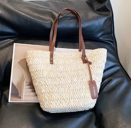 Pleats and Pintucks Straw Bag