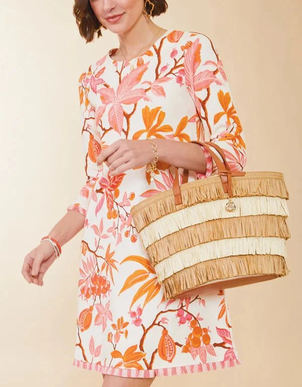 Raffia Fringe Day Tote Nutmeg Natural