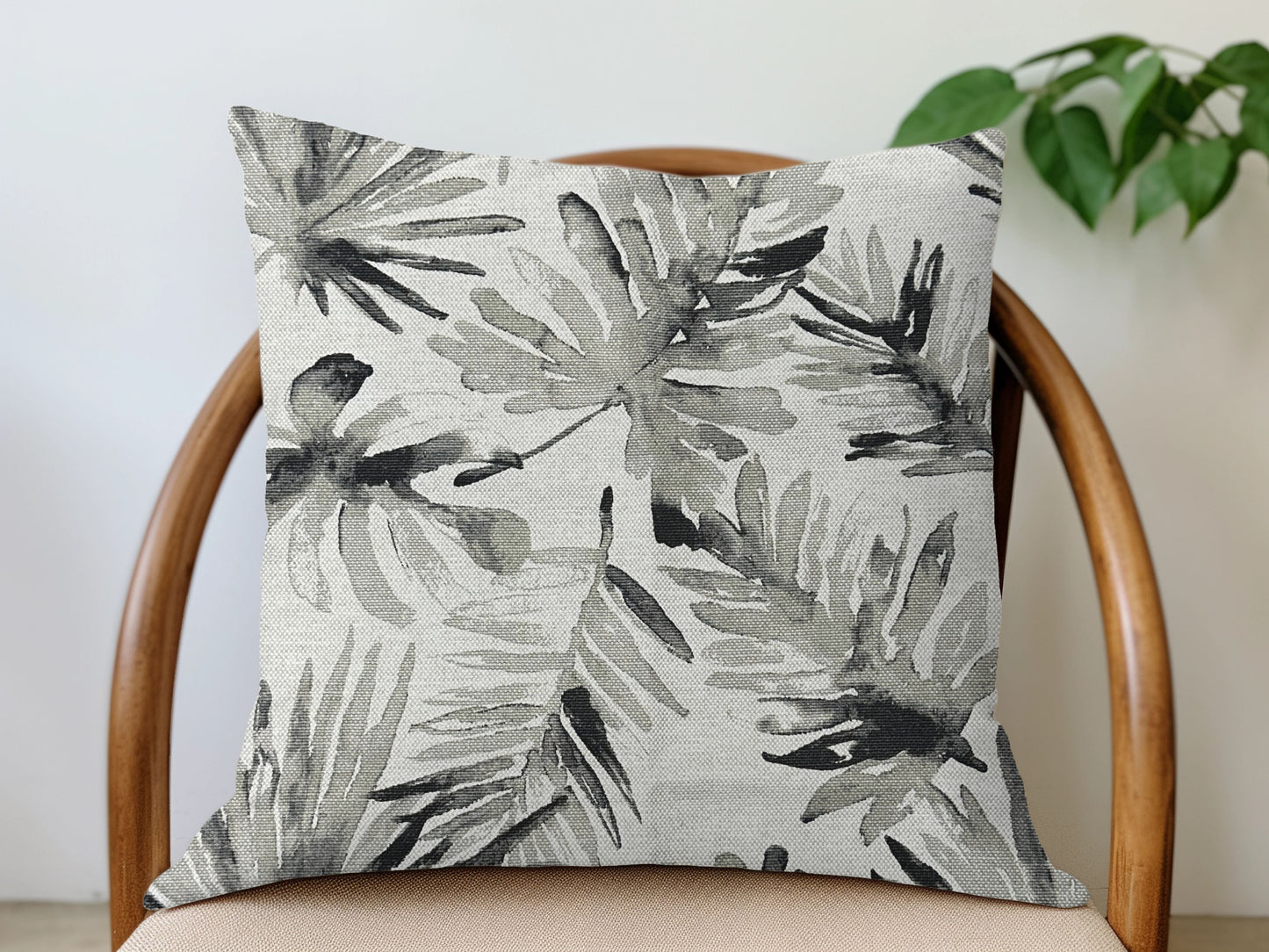 Linen Leaf Pillow Cover - Gray