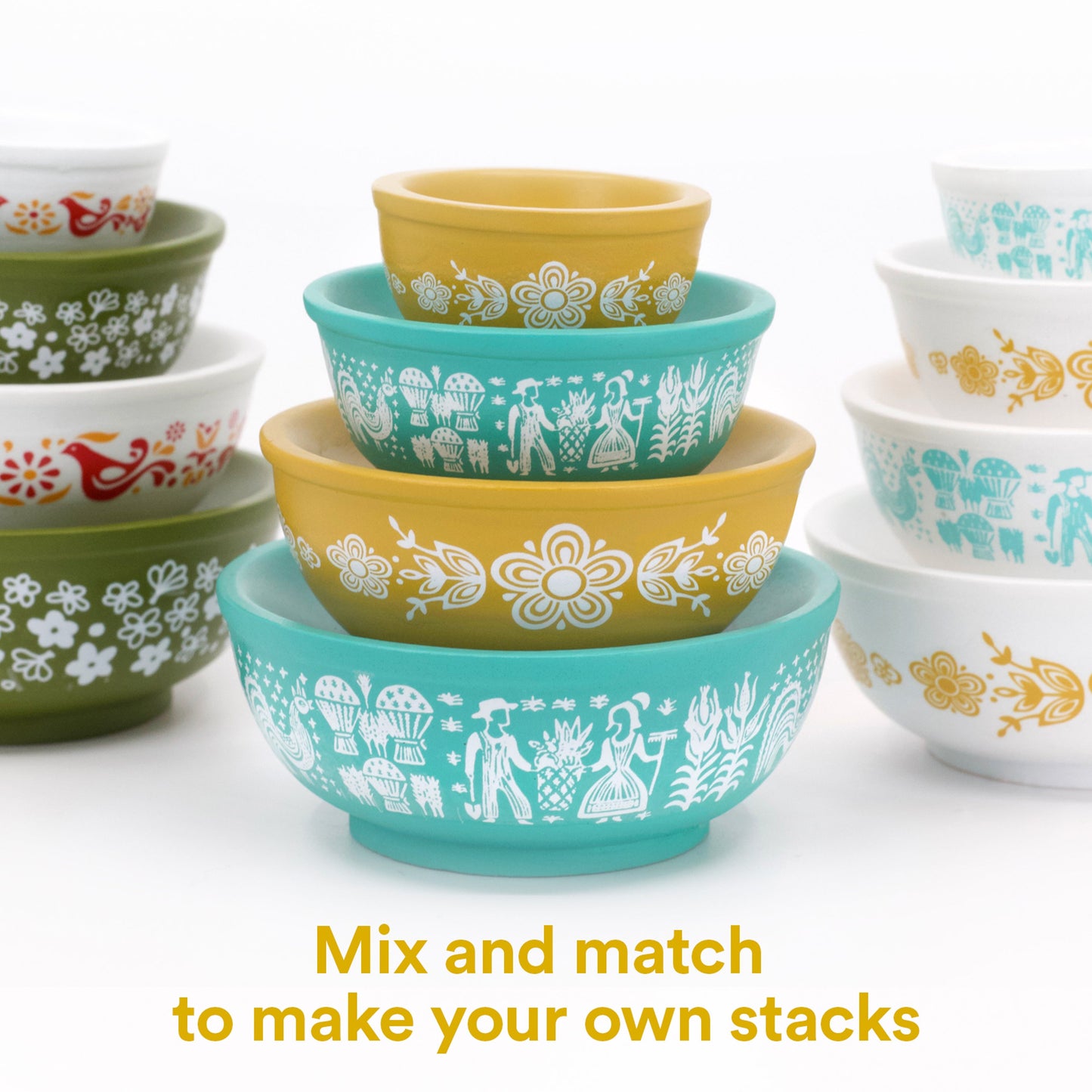 Mini Pyrex-Inspired Mixing Bowls – Retro Stackable Display Set